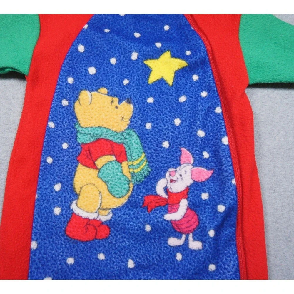 Vintage Disney Pooh Winnie the Pooh Piglet Fleece Sleeper Baby Toddler Size 2